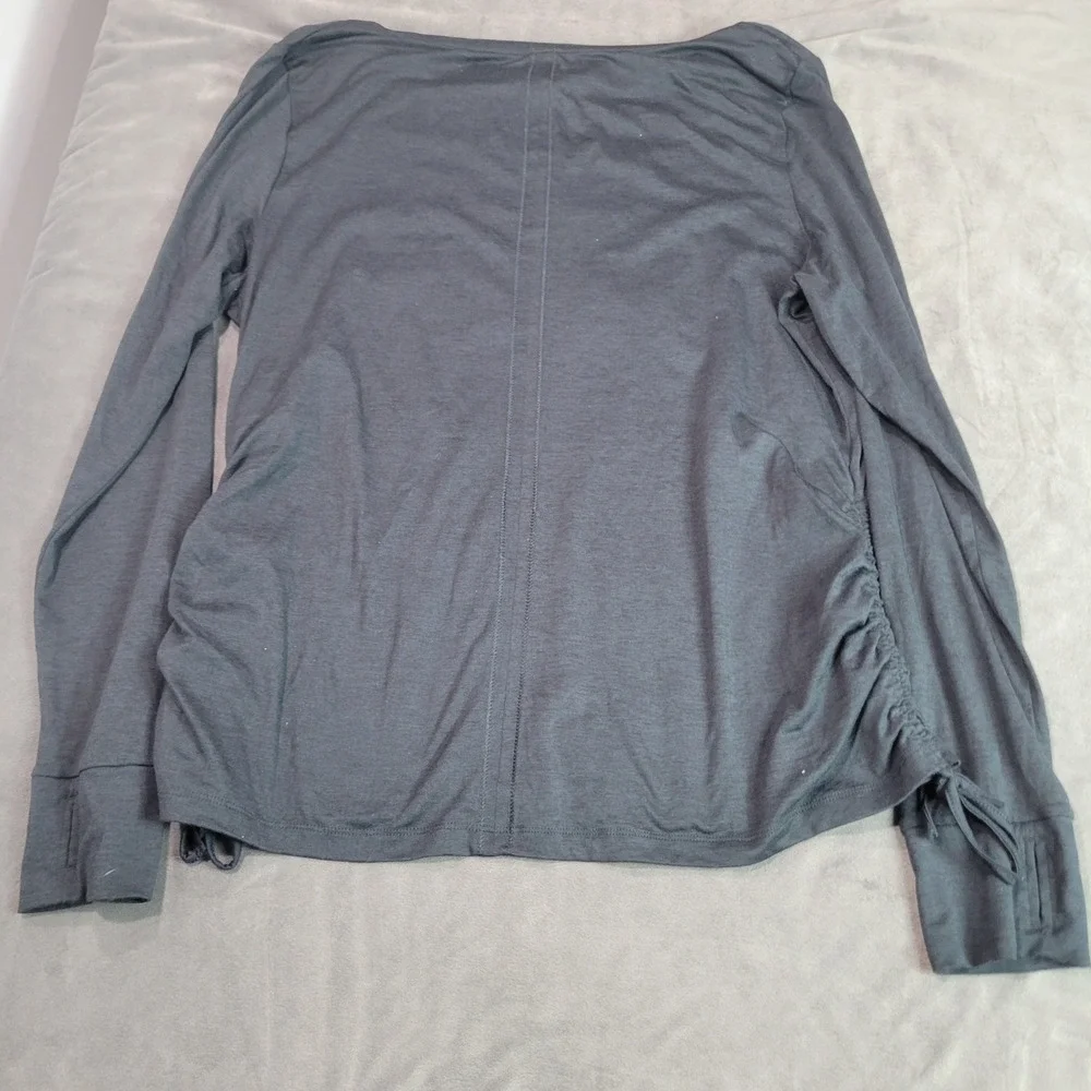 Avia‎ Womens XL Baseball Mom Graphic Long Sleeve Tee Gray Ruched Thumbhole